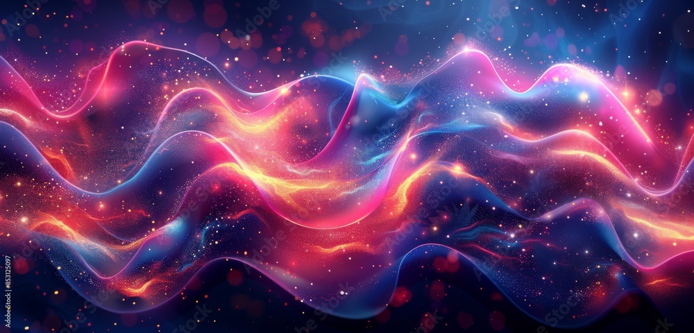 Fototapeta premium Abstract neon waves with colorful light trails. Digital art