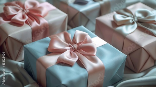 Elegant Pastel Gift Boxes with Ribbons in Soft Lighting