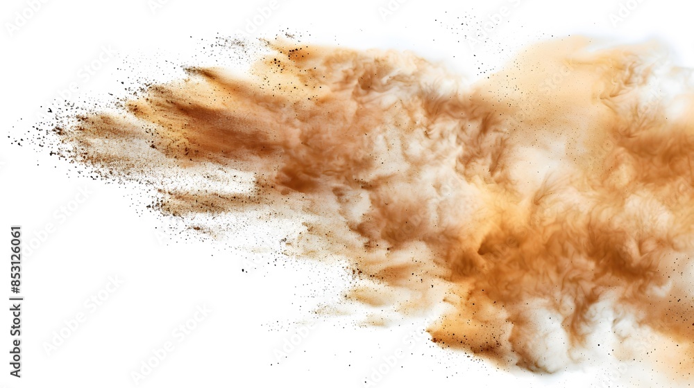 Tan cloud of sand blown on a white background Tan cloud of sand blown on a white background