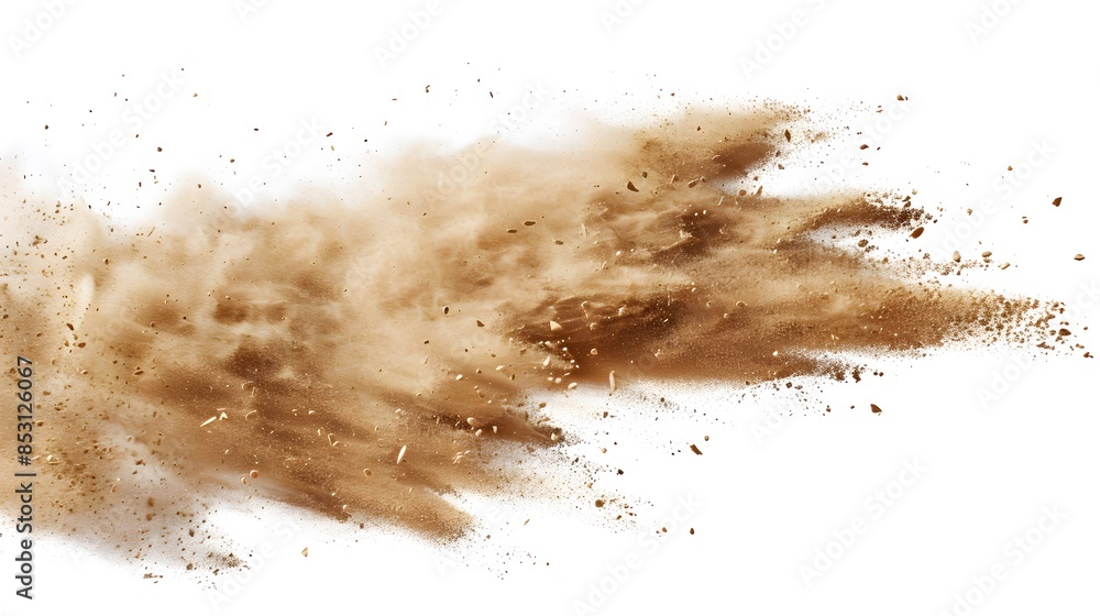 Tan cloud of sand blown on a white background Tan cloud of sand blown on a white background