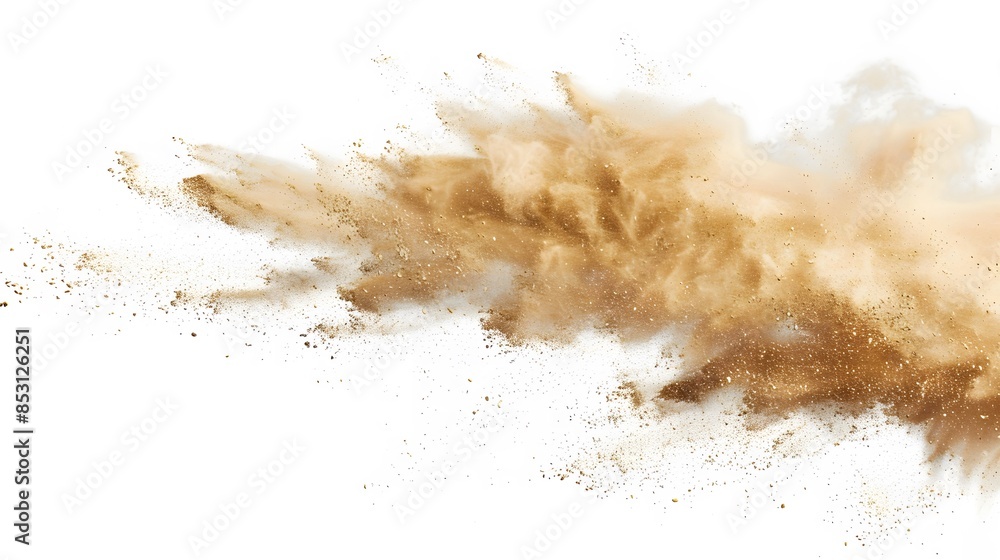 Tan cloud of sand blown on a white background Tan cloud of sand blown on a white background