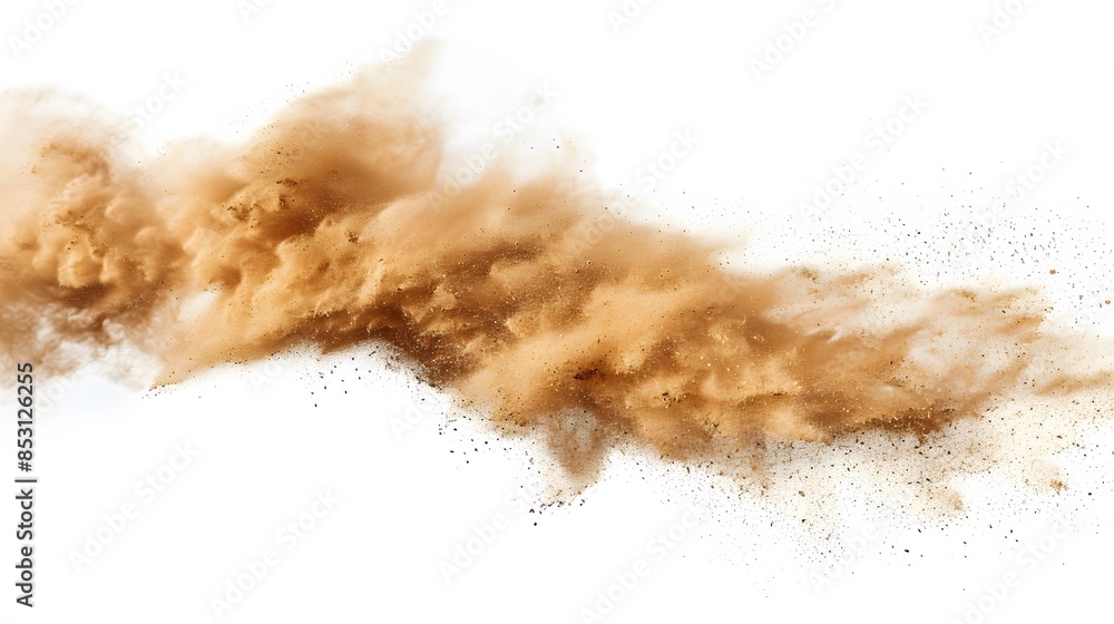 Tan cloud of sand blown on a white background Tan cloud of sand blown on a white background