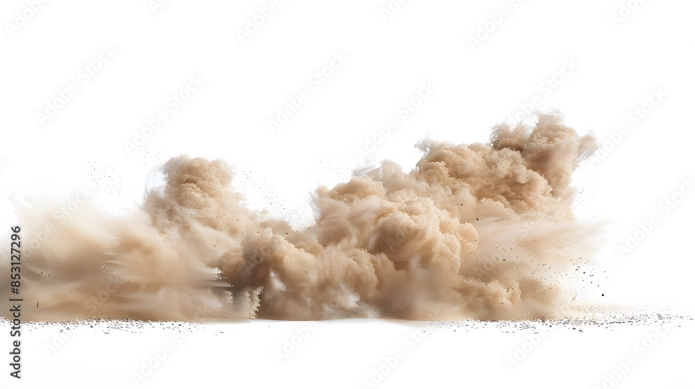 Tan cloud of sand blown on a white background Tan cloud of sand blown on a white background