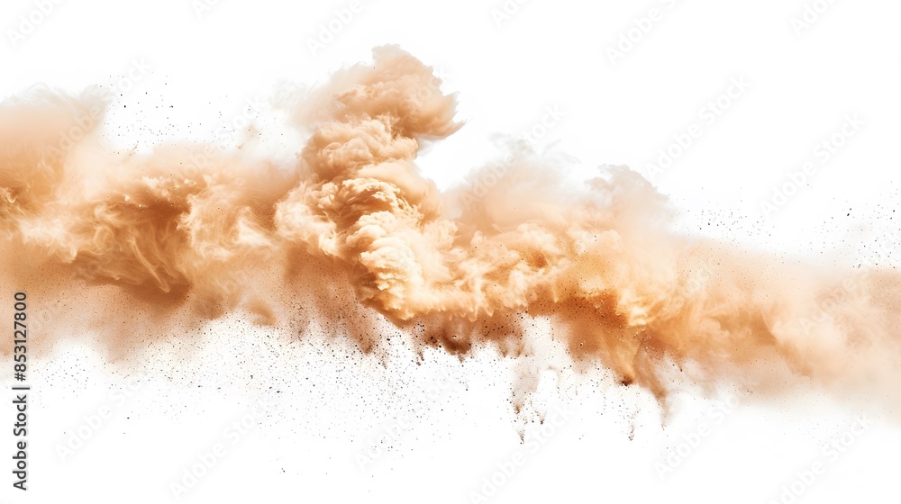 Tan cloud of sand blown on a white background Tan cloud of sand blown on a white background
