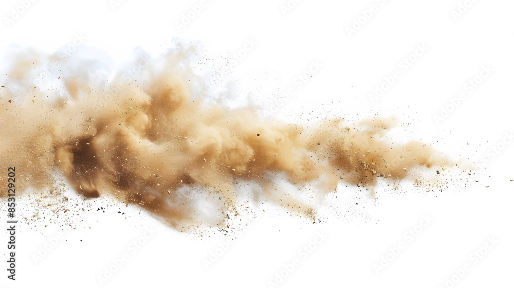 Tan cloud of sand blown on a white background Tan cloud of sand blown on a white background