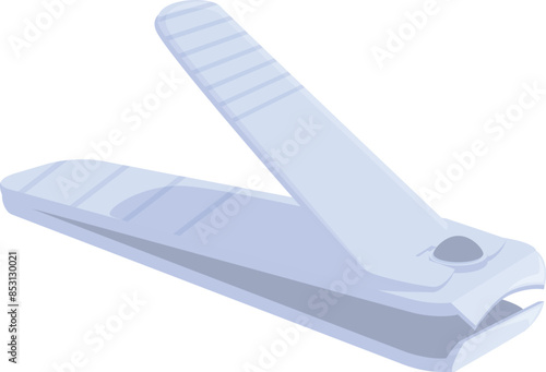Metal nail clipper for cutting fingernails lying open, isolated on white background in cartoon style