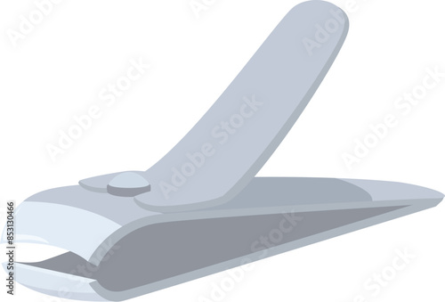 Metal nail clipper with a handle raised up, preparing to cut fingernails