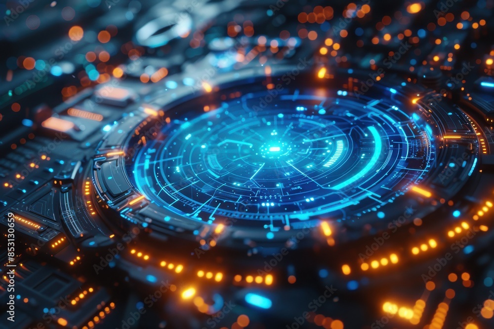 Futuristic Technology Interface with Glowing Lights. Futuristic Technology Interface with Glowing Lights.
