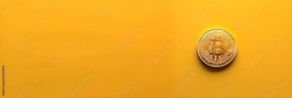 Bitcoin isolated on yellow background. Cryptocurrency and modern blockchain technology. Electronic decentralized money concept. Digital crypto coin. Minimalistic composition. Banner with copy space Bitcoin isolated on yellow background. Cryptocurrency and modern blockchain technology. Electronic decentralized money concept. Digital crypto coin. Minimalistic composition. Banner with copy space