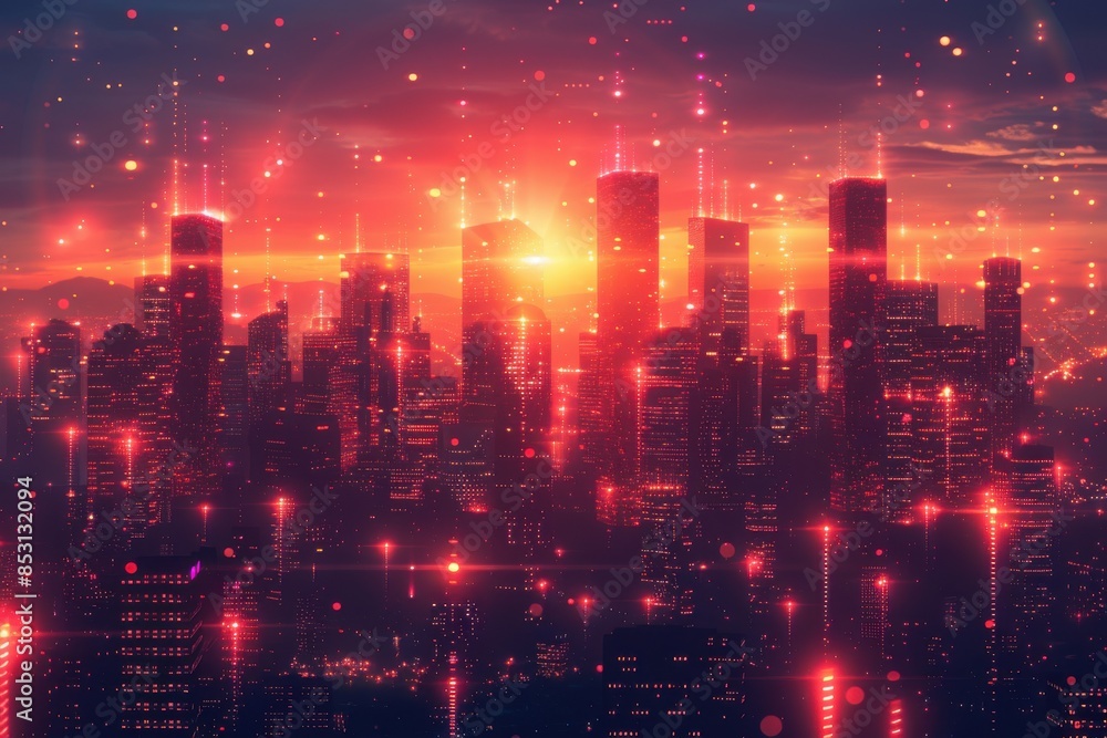 Fototapeta premium Futuristic Cityscape at Sunset.