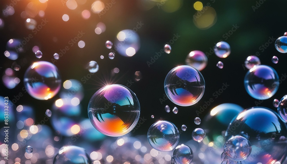 Bubbles floating outside in the sky with the sunlight in the background Bubbles floating outside in the sky with the sunlight in the background