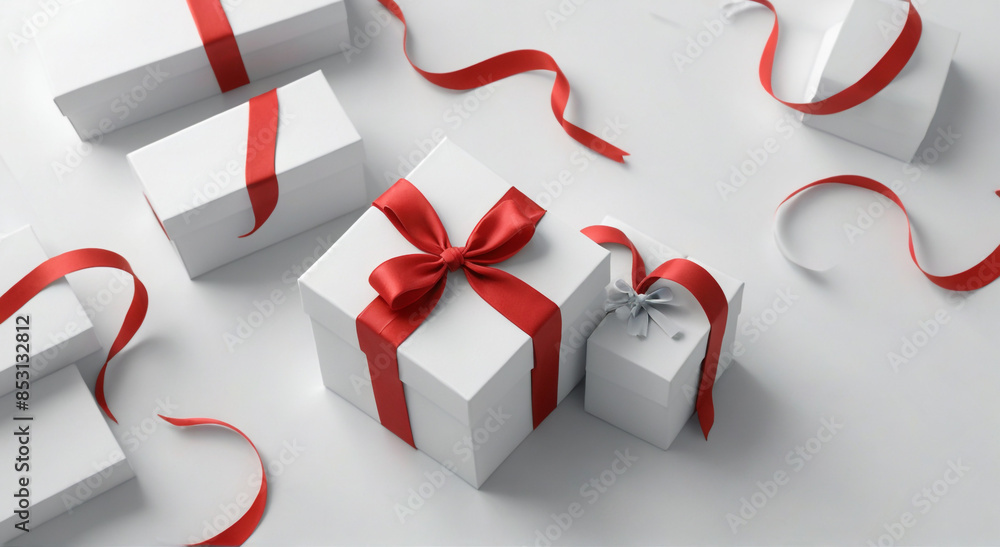 white gift box with red ribbon white gift box with red ribbon