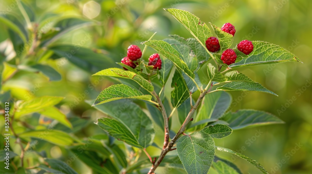 Red bayberry or wax myrte Morella rubra. Generative Ai Red bayberry or wax myrte Morella rubra. Generative Ai