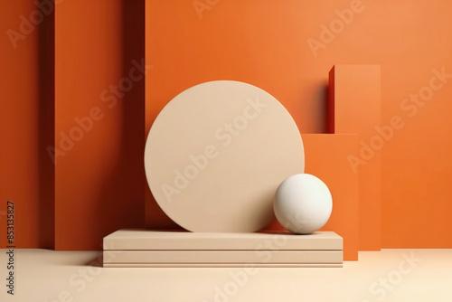 Abstract Geometric Beige Stage on Orange Background for Modern Design © aninna