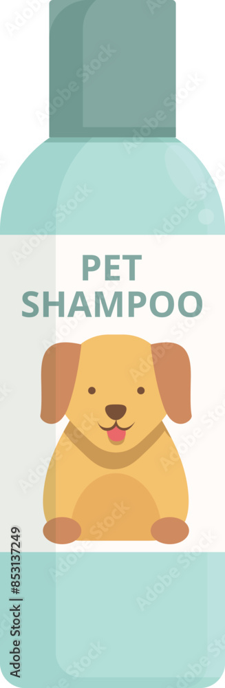 Plastic bottle of pet shampoo showing a happy dog is standing on white background Plastic bottle of pet shampoo showing a happy dog is standing on white background