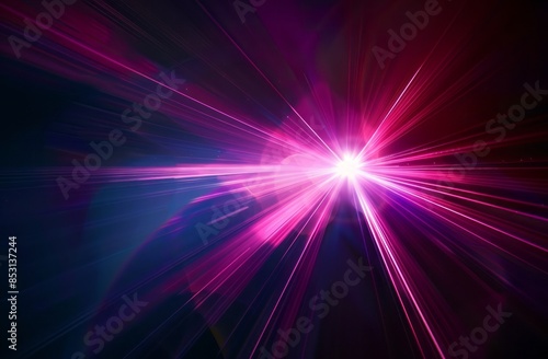 A pink and purple laser beam radiates from the center of an abstract black background