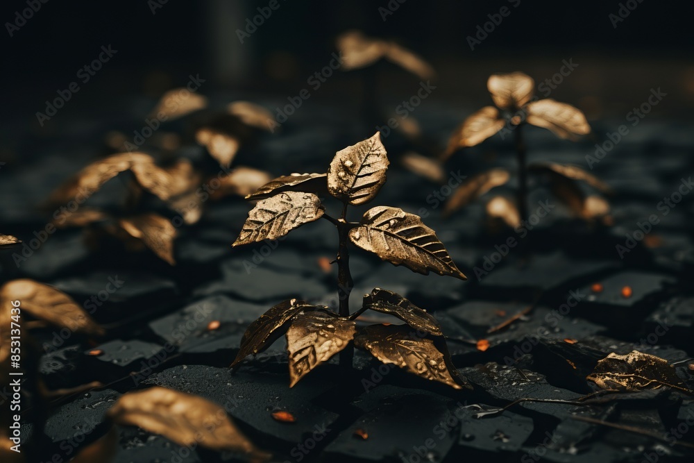 golden leaves sprouting from the ground golden leaves sprouting from the ground