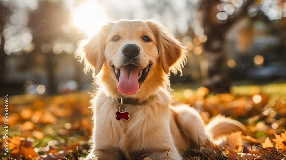Young golden retriever dog laying on a grass, AI Generative. Young golden retriever dog laying on a grass, AI Generative.