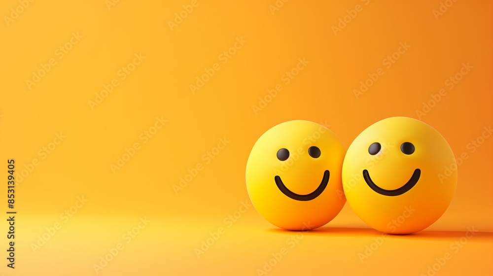 Fototapeta premium World Emoji Day, two emoticons on a yellow background, copy space.