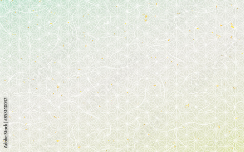 シームレスな和柄紋様の和紙に金箔のパターン。淡いグリーン。