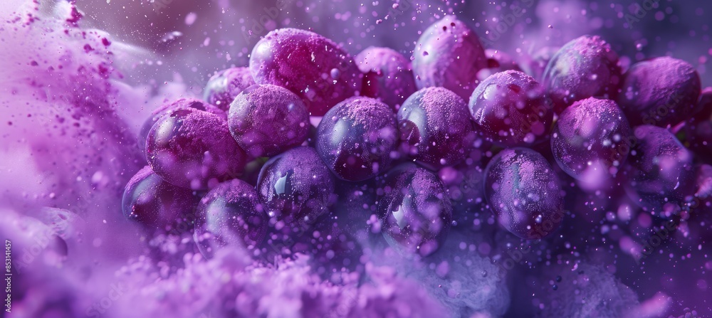 Vibrant purple grape slices: 3D color explosion on a blurry background Vibrant purple grape slices: 3D color explosion on a blurry background
