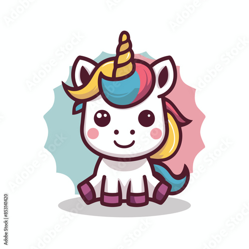 A cute unicorn mascot style logo design vector with modern illustration concept style for badge, emblem and tshirt printing