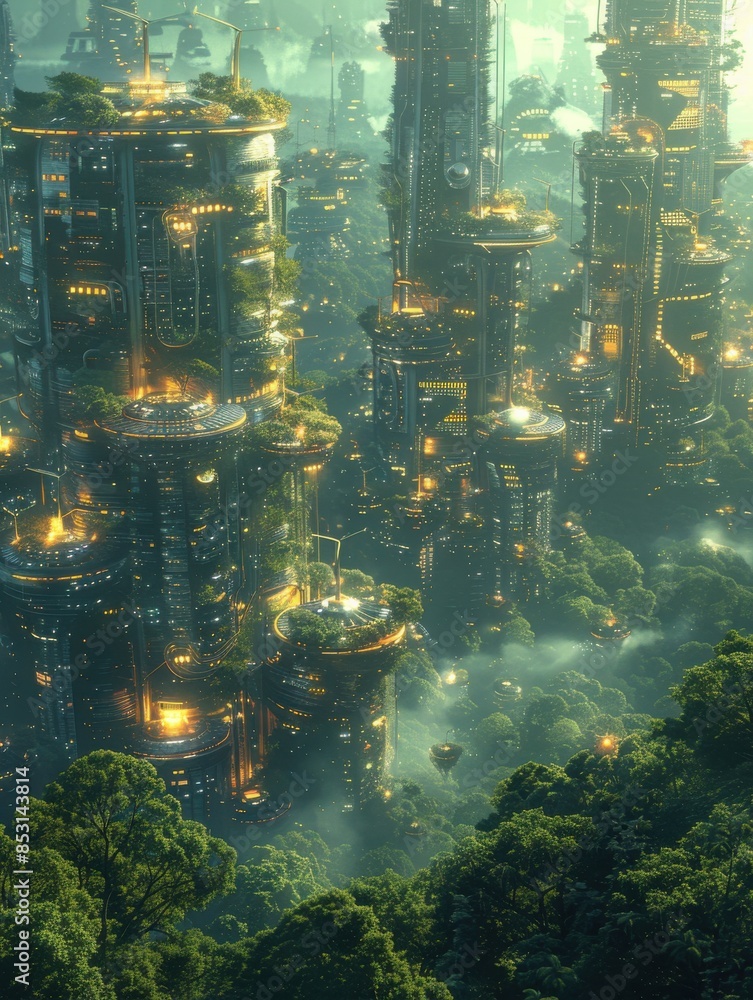 Fototapeta premium Futuristic City in the Forest.