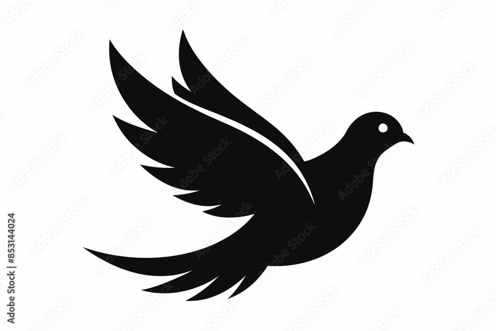 vector drawing represents dove logo design. silhouette black color vector drawing represents dove logo design. silhouette black color