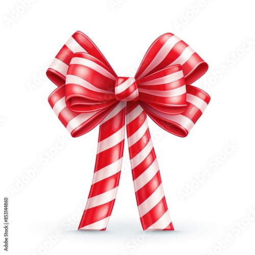 Elegant Red Ribbon and Candy Cane Vector Isolated on White