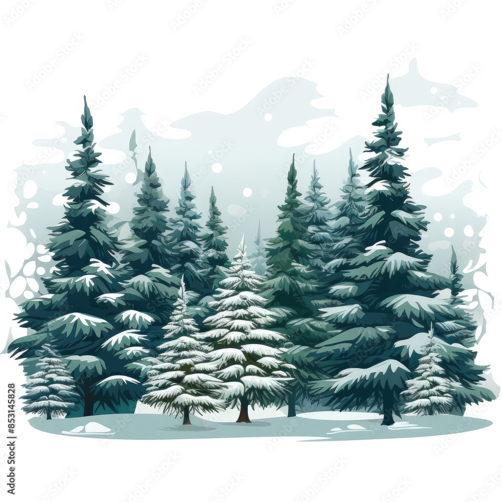 Fototapeta premium Enchanting Snowy Pine Trees in Vector