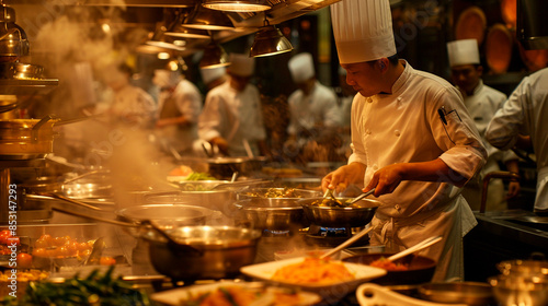 Skilled Chefs Preparing Dishes in a High-End Kitchen
