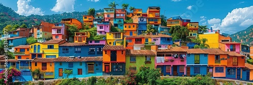 himsical, cartoon-style illustration of the vibrant essence of this neighborhood in Medellin, Colombia photo