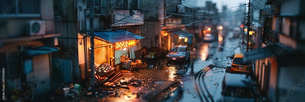 tilt shift photo of Tokyo neighborhood after the rain, tilt shift photo of Tokyo neighborhood after the rain,