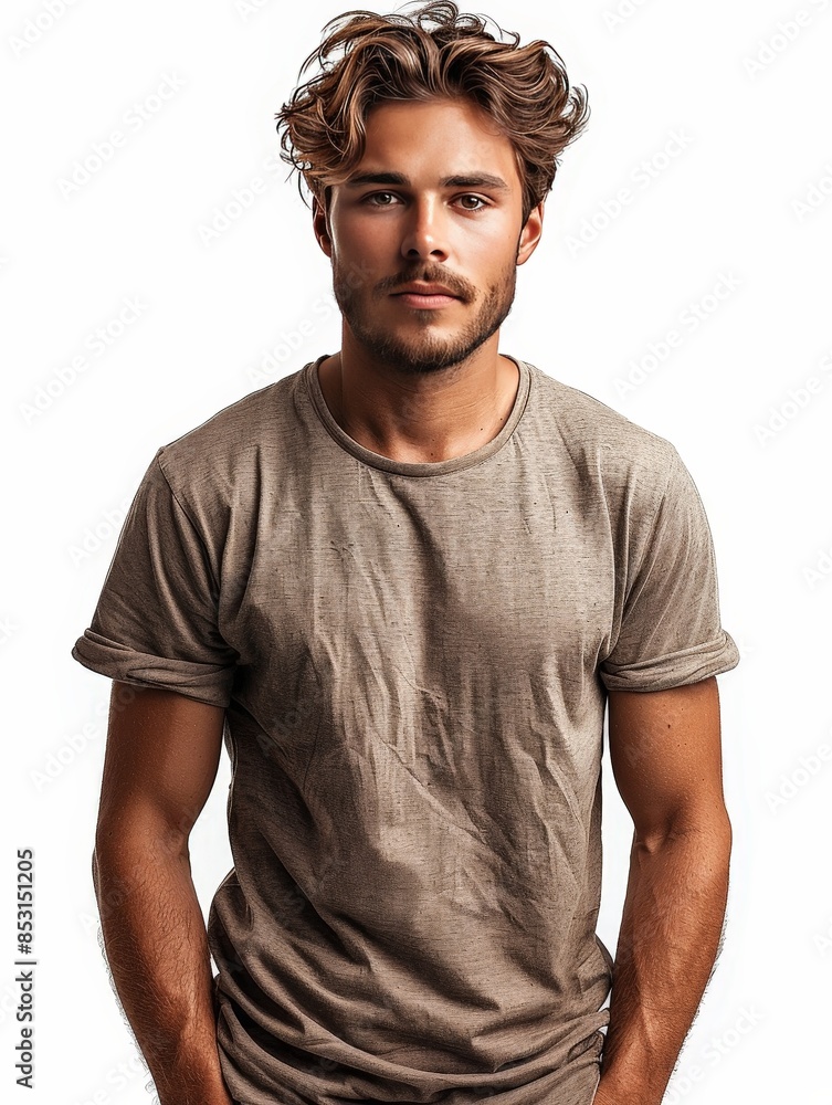 Handsome man wearing a tshirt, mockup, clipping path, clean white background Handsome man wearing a tshirt, mockup, clipping path, clean white background