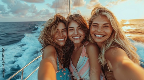 Three Women Taking a Selfie on a Boat