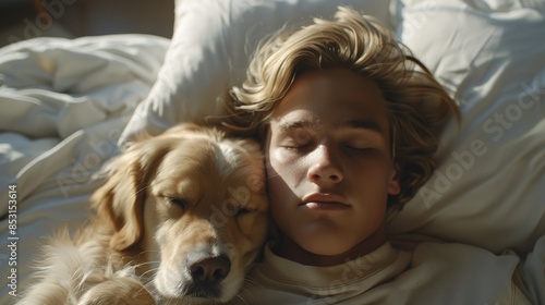 Person Relaxing in Bed With Dog