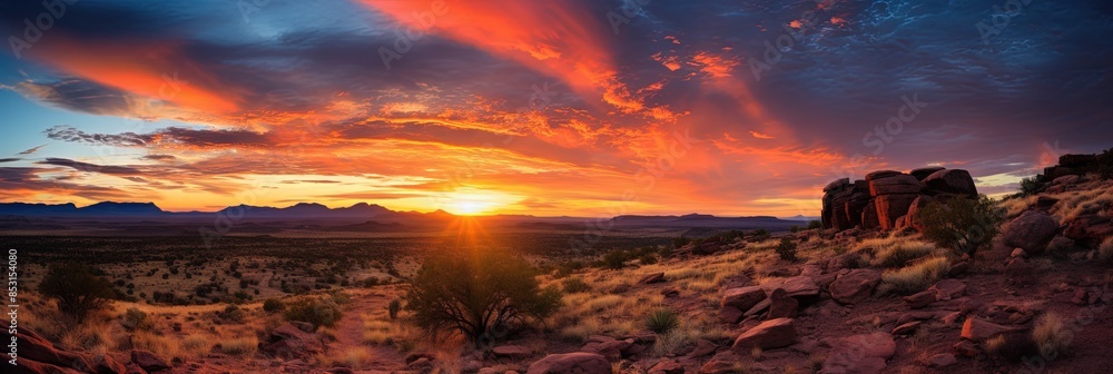 Fototapeta premium Sunset in the Arizona desert landscape - wide banner of the natural arid environment