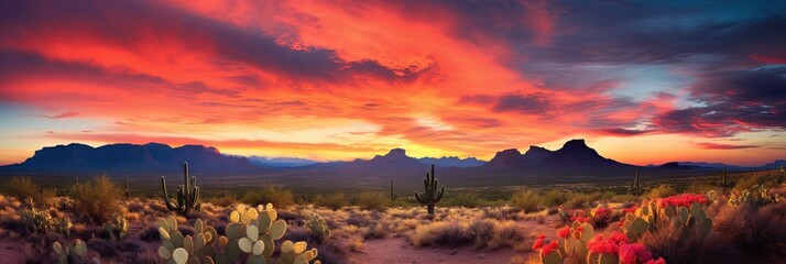 Papier peint photo Corail Sunset in the Arizona desert landscape - wide banner of the natural arid environment  © Brian