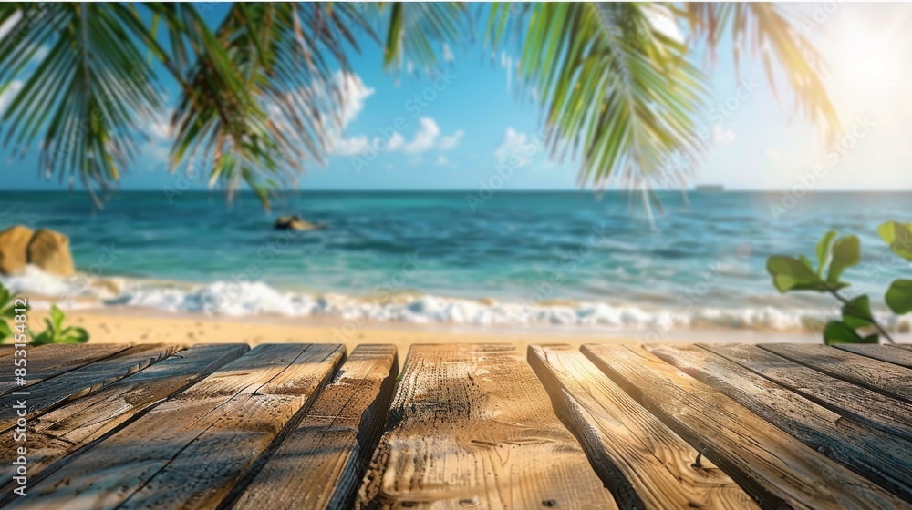 Fototapeta premium Wooden Table Overlooking Ocean