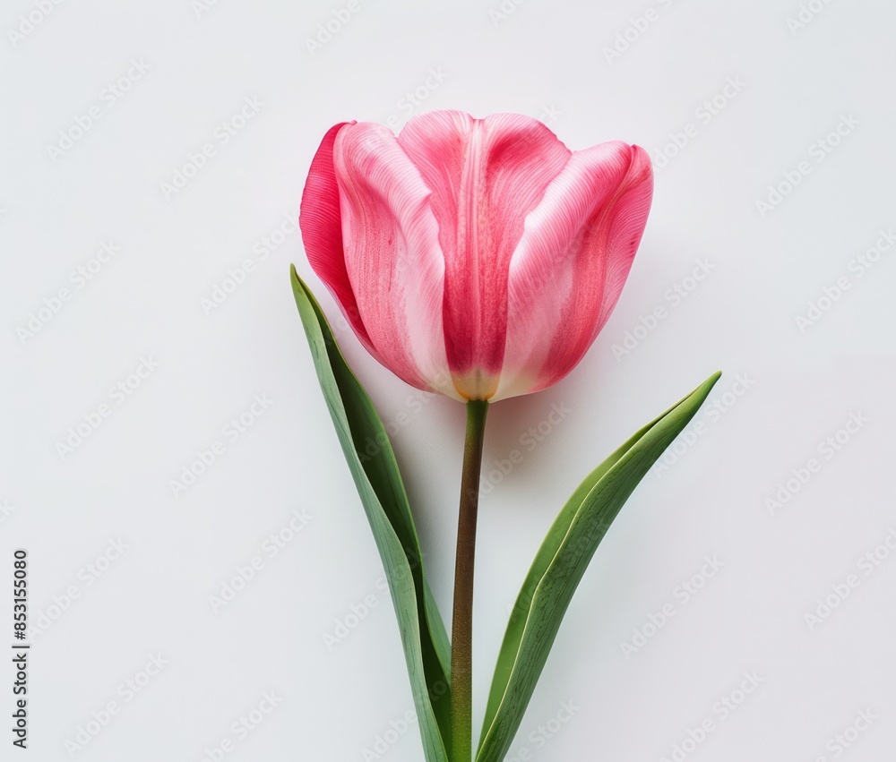 A pink tulip in the shape of a heart on a white background A pink tulip in the shape of a heart on a white background