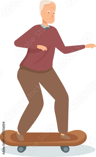 Elderly man is skateboarding, enjoying an active retirement and defying age stereotypes