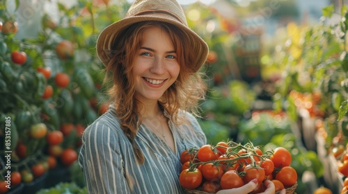 Woman Standing in Tomato Field