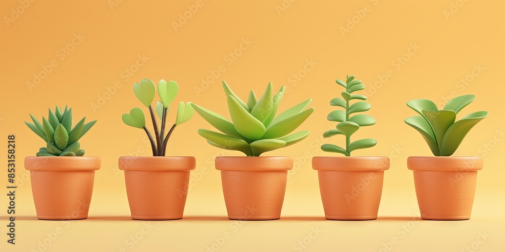 potted plants in modern 3D animation style potted plants in modern 3D animation style
