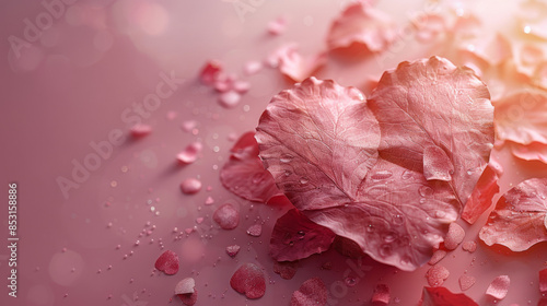 Paper elements in shape of heart flying on pink background. Vector symbols of love for Happy Women's, Mother's, Valentine's Day, birthday greeting card design