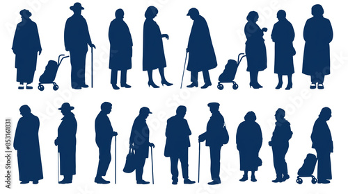 set of silhouettes of old people photo