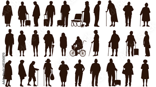 set of silhouettes of old people