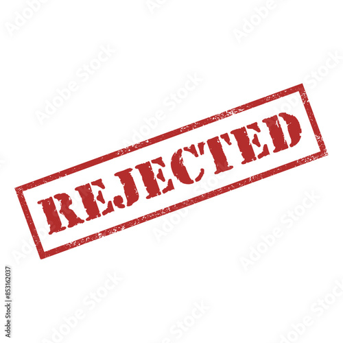 Rejected red rubber stamp isolated on white background. Ink sign in rectangular frame. Grunge label. Vector illustration.