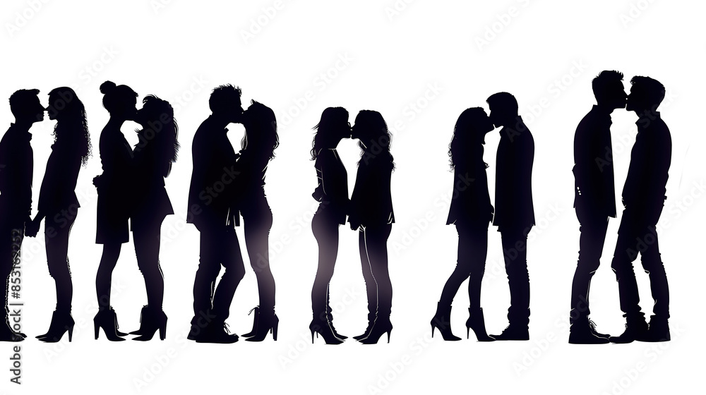 silhouettes of couples kissing silhouettes of couples kissing