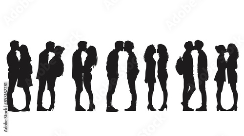 silhouettes of couples kissing