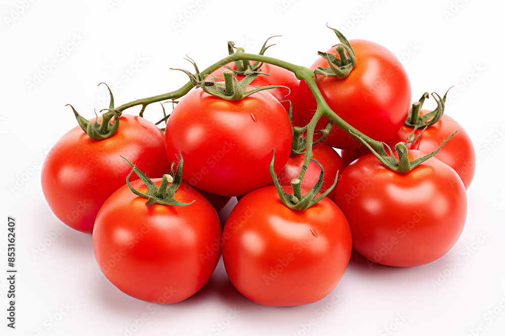 A bunch of ripe juicy red tomatoes isolated on clear white background A bunch of ripe juicy red tomatoes isolated on clear white background
